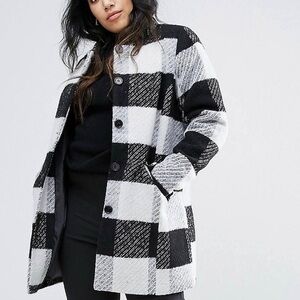 Junarose Collarless Check Coat with Pocket Detail